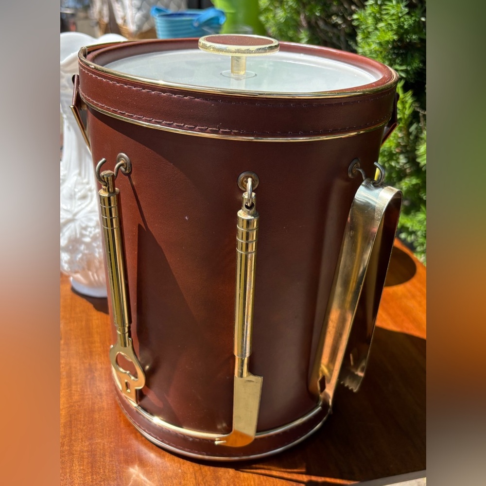 Brown and Gold Ice Bucket with Tools from Barware